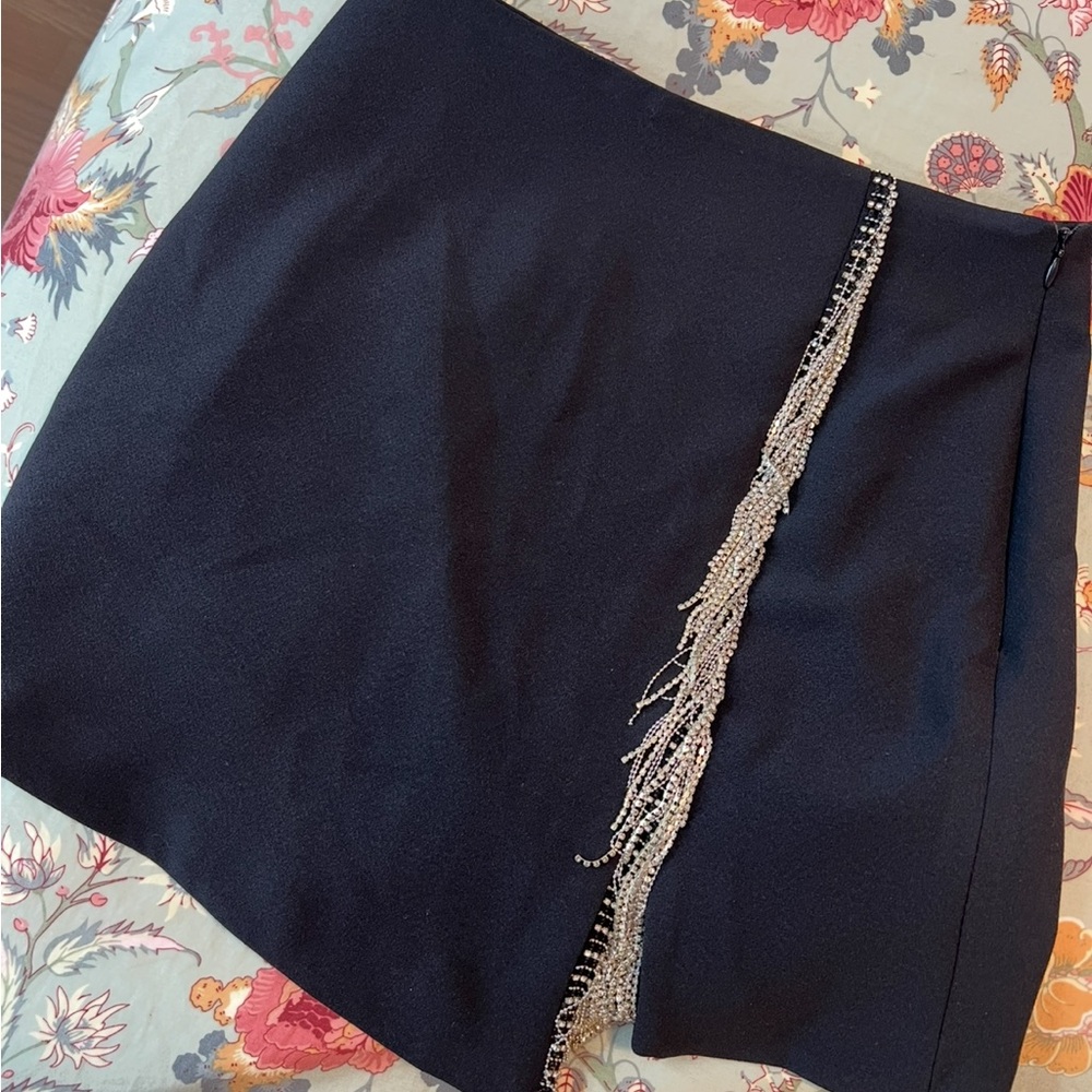 NWT Elegant Black Skirt with Silver Fringe Zara S